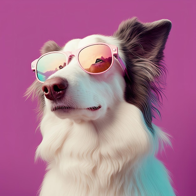 Fashion dog in sunglasses pink background Generative AI