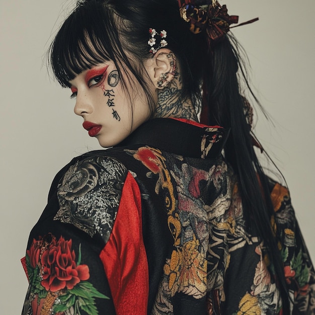 Photo fashion editorial featuring a tattooed japanese model