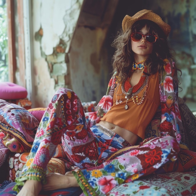 Photo fashion and everyday life in 1960s 1970s clothing specialty of nuance and individuality a nostalgic journey through retro chic essence of hippie fashion echoes in vintageinspired styles