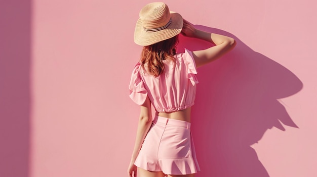 Photo fashion female concept young woman in pink skirt