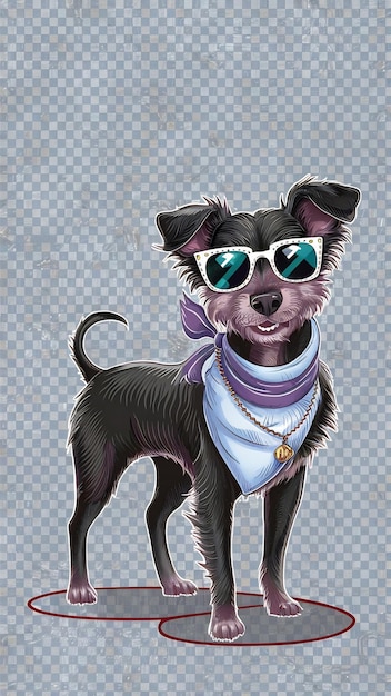 Fashion female dog wearing scarf and necklace with sunglasses full body standing on transparency b