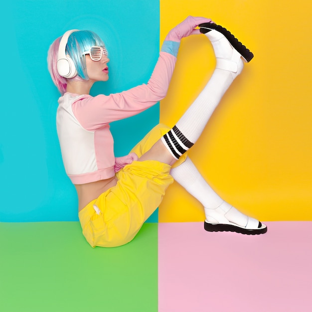 Fashion Fitness DJ Girl Creative pop art style Minimal design fashion Sweet colors