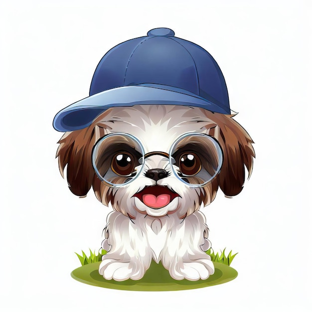 Fashion Forward Fido Shih Tzu Hat and Glasses Ensemble Generative AI