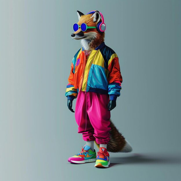 Fashion fox in 80s hip hop clothes