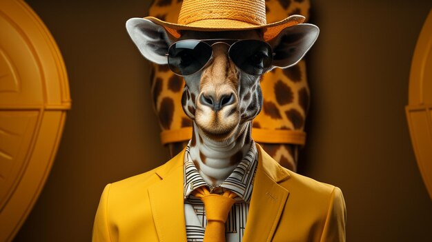 Photo fashion giraffe with hat generative ai