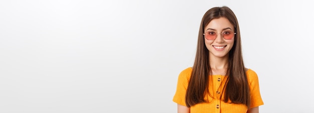 Fashion girl hipster in glasses white background isolated