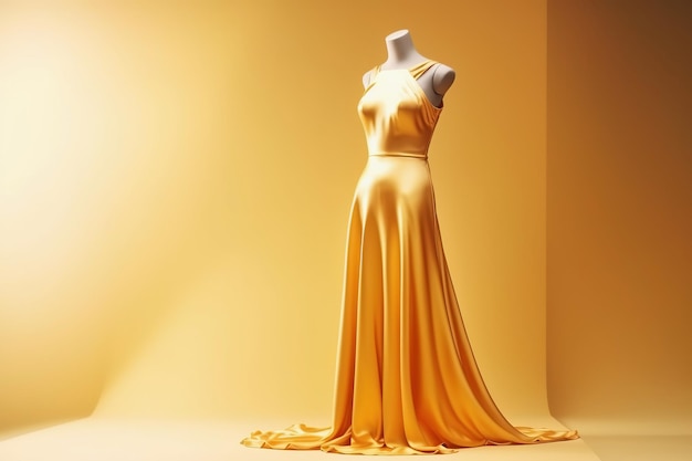 Fashion gold evening gown maxi dress on dummy Generative AI