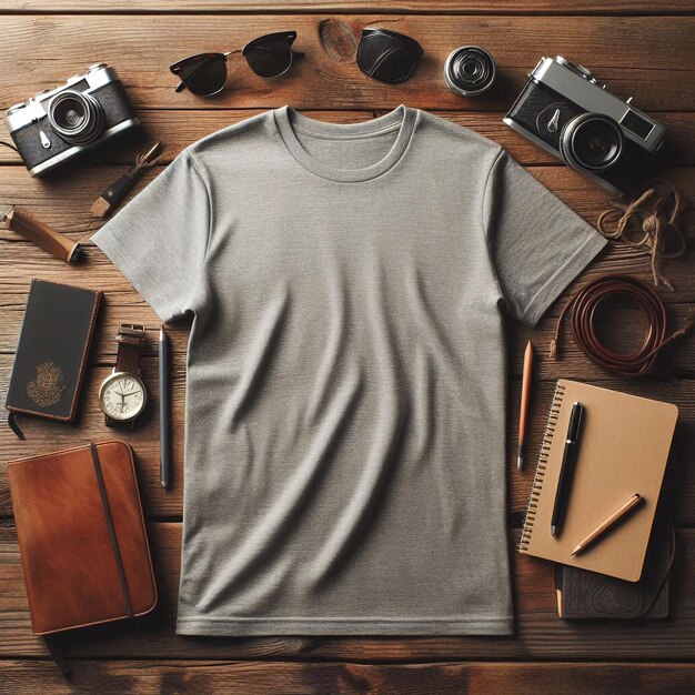 Photo fashion gray plain tshirt mockup