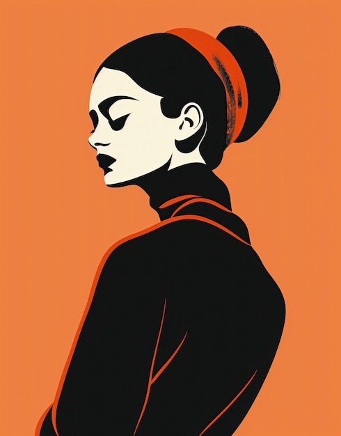 Fashion illustration of a beautiful young woman in profile the style of bold graphic lines light ora