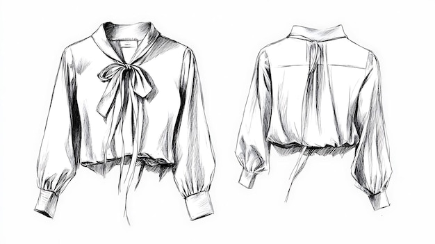 Photo a fashion illustration of a longsleeved blouse with a bow tie and tie at the back