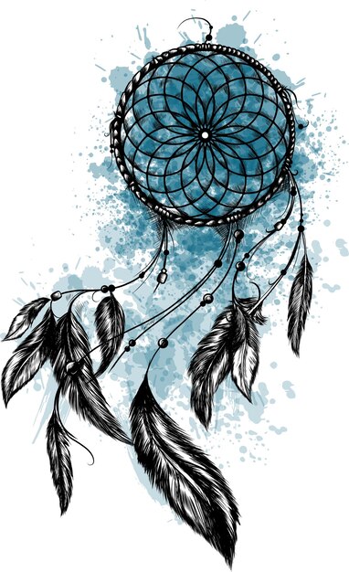 Fashion illustration with dream catcher and flowers