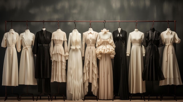 Fashion industry showcases a large collection of elegant clothing in the closet variations