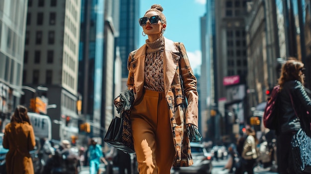 a fashion look featuring a jacket sunglasses and a bag