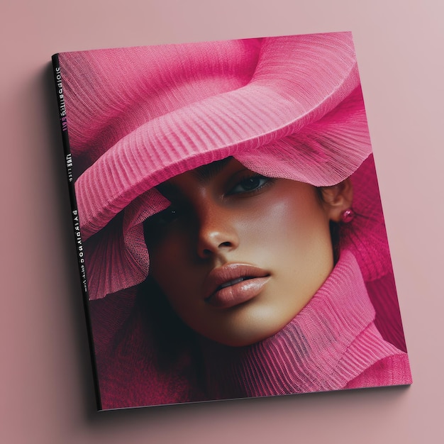 Fashion Magazine Cover with Woman in Pink Hat and Clothing