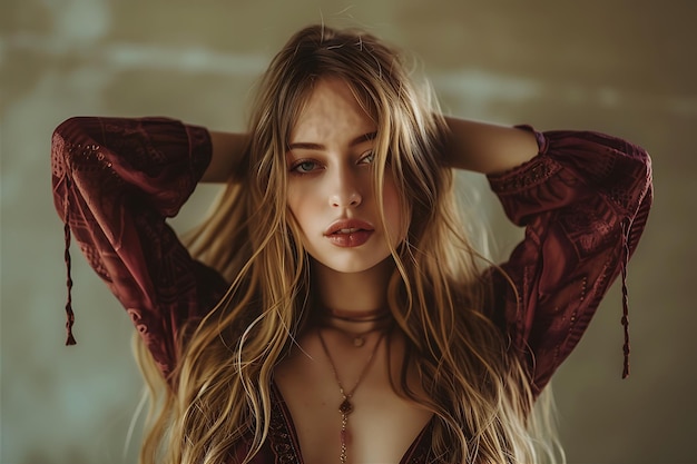 Fashion Model Beautiful Woman with Long Hair