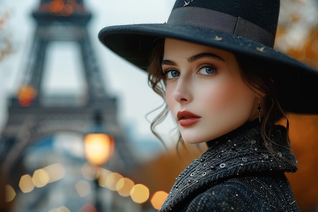 Photo fashion model in french chic style outfit