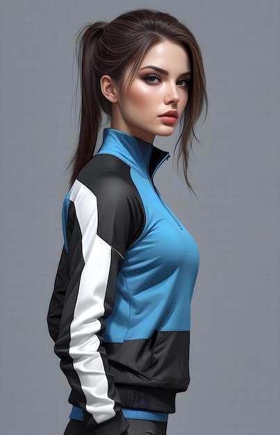 Fashion model posing in stylish sportswear on grey background