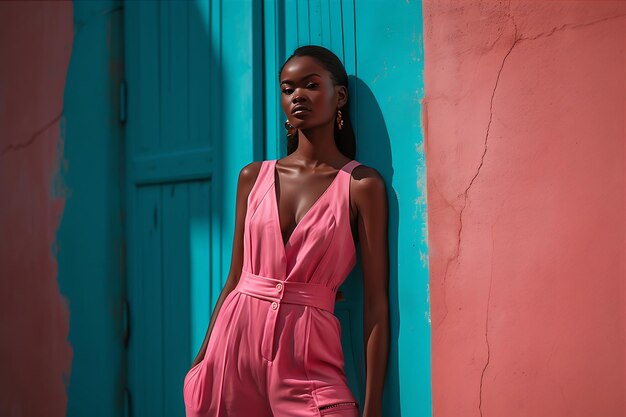 Fashion Model in a Striking Pink Jumpsuit