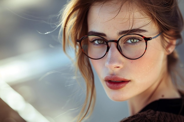 Photo fashion model unveils luxury eyewear collection in soft lighting