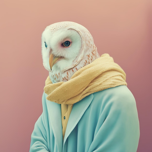 Fashion owl in jacket and scarf Generative AI