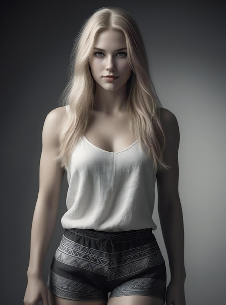 Fashion photo of beautiful girl with blond hair Studio shot