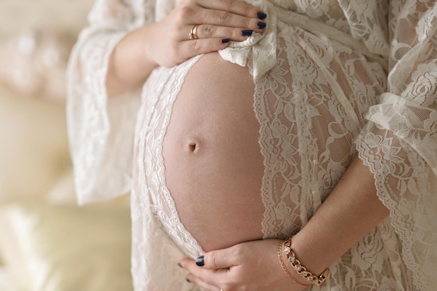 Fashion photo of beautiful pregnant woman close-up