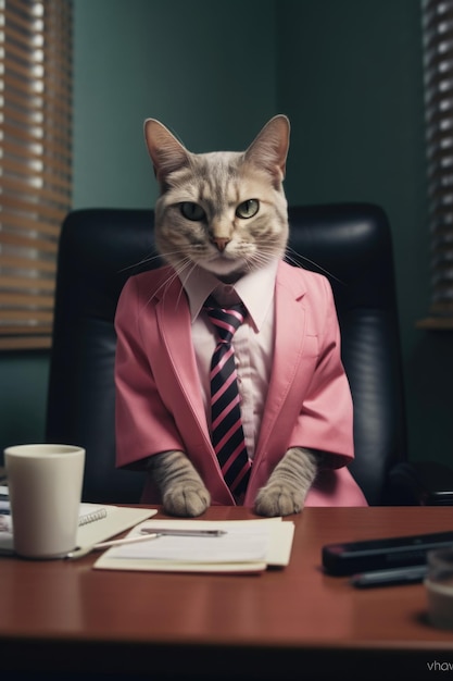 Photo fashion photography of a anthropomorphic cat dressed as businessman clothes