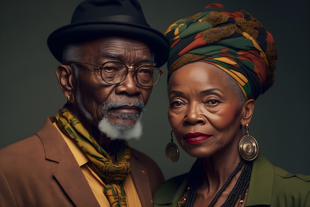 Fashion photography of black old couple for black month history, valentine's day, magazine cover