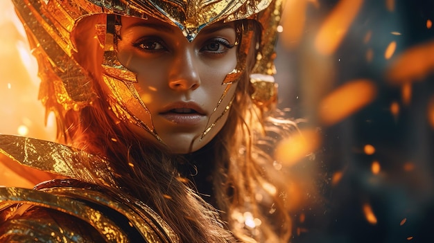 Fashion portrait of a beautiful girl decorated with gold foil Generative AI