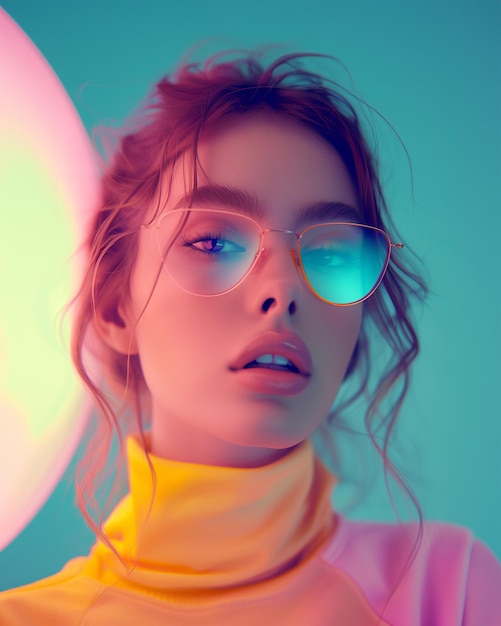 Fashion portrait of woman with colorful lighting