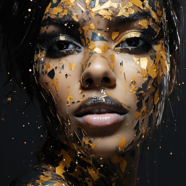 Fashion portrait of young woman with golden paint on her face