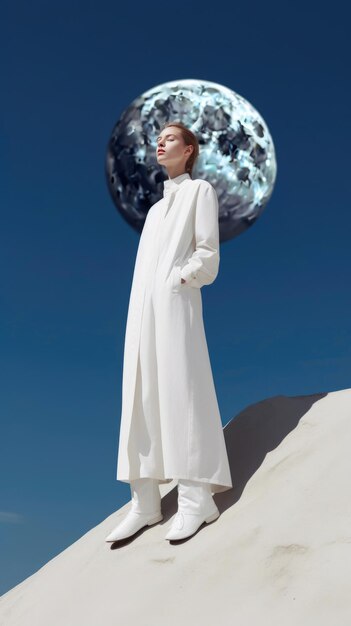 Photo fashion shoot on the moon no gravity generative ai