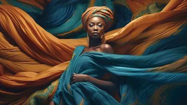 Fashion shot of a beautiful African woman in turban