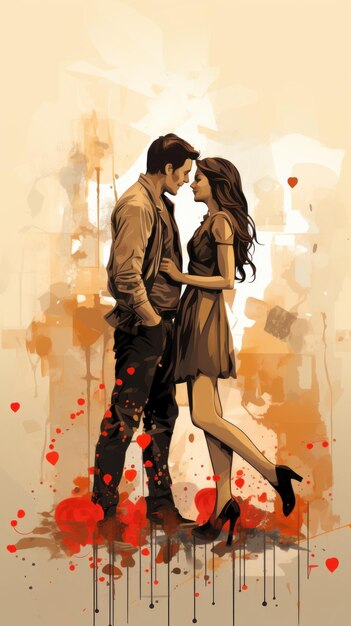 Fashion shot of a beautiful young couple in love Vertical vector illustration