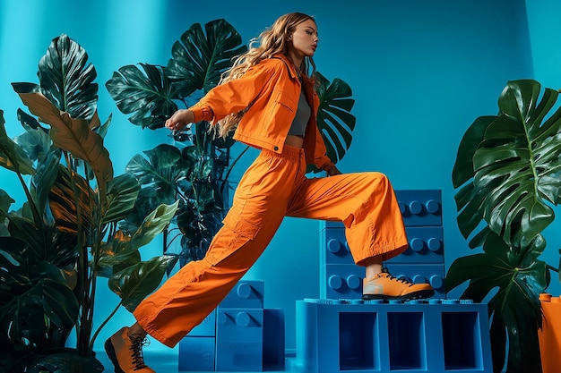 Fashion Shot of a Girl in an Urban Outfit with Orange Accents