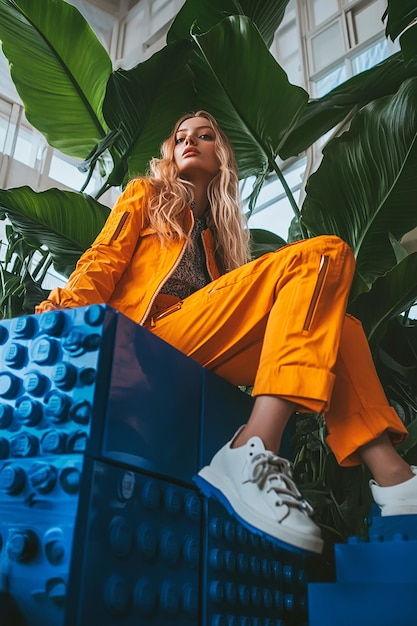 Fashion Shot of a Girl in an Urban Outfit with Orange Accents