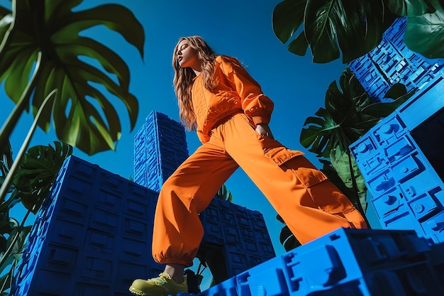 Fashion Shot of a Girl in an Urban Outfit with Orange Accents