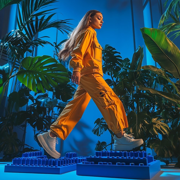 Fashion Shot of a Girl in an Urban Outfit with Orange Accents