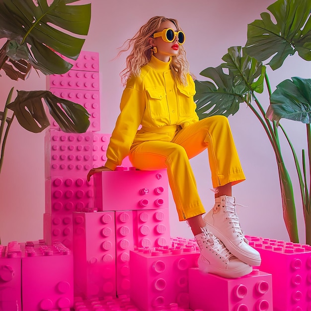 Fashion Shot of a Girl in an Urban Outfit with Yellow Accents