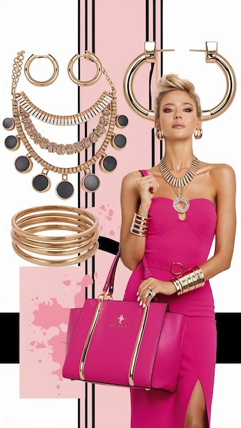 Photo fashion summer accessories lady bag and jewelery glamorous pink