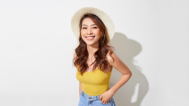 Fashion summer setBeautiful asian woman with hat