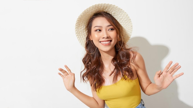 Fashion summer setBeautiful asian woman with hat