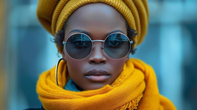 Fashion sunglasses and yellow scarf on a young South African woman