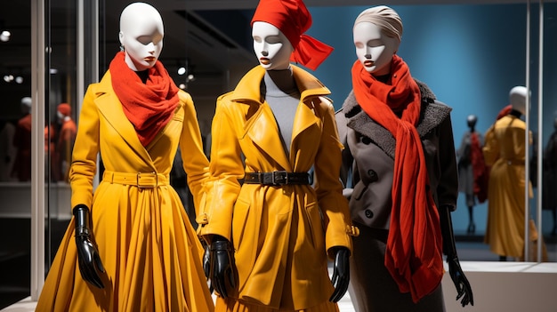 Fashion takes center stage with stylish coats scarves and gloves Mannequins dressed in layered en