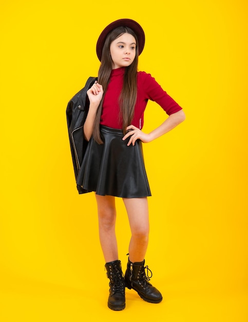 Fashion vogue teen Elegant fashion teenager child girl posing in studio Trends kids clothes