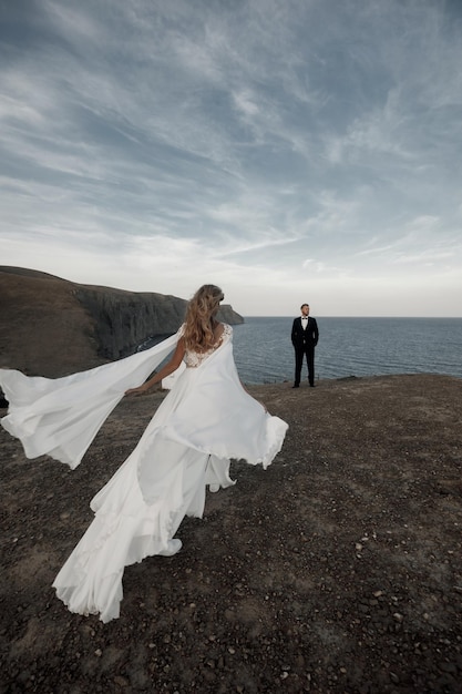 Fashion wedding couple in wedding dress