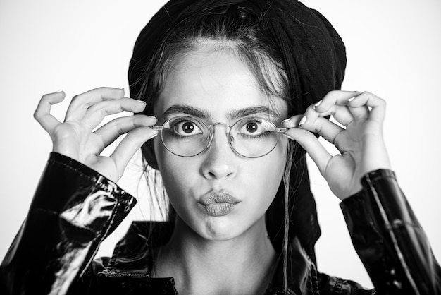 Fashion woman portrait. Elegant and beauty look. Sexy female in glasses. stylish and trendy girl. Ambitious and beautiful.