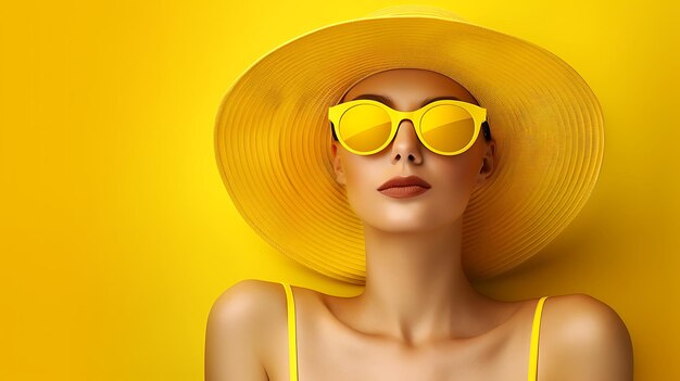 Photo fashion woman sunglasses trendy lifestyle young yellow beautiful attractive