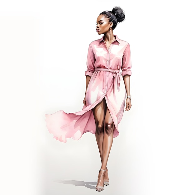 Fashion woman with a pink shirt dress