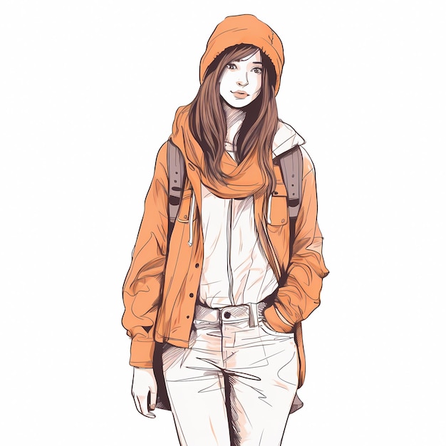 Fashion young woman in stylish clothes Hand drawn watercolor illustration